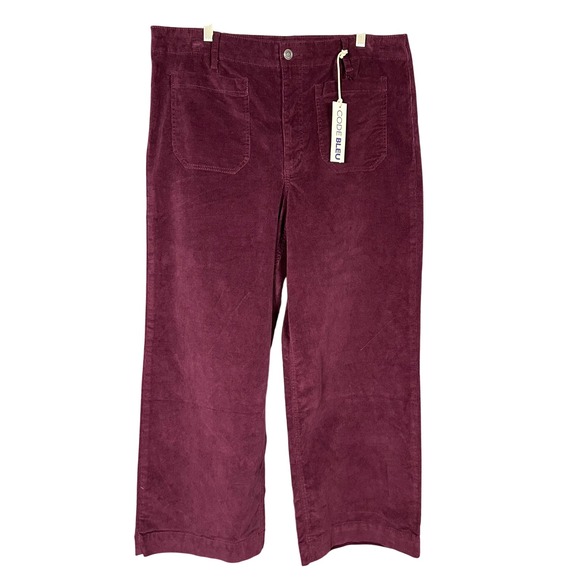 Code Bleu Pants - NWT Code Bleu Stretch Corduroy High Waist Wide Leg Crop Pants 16 Burgundy Maroon